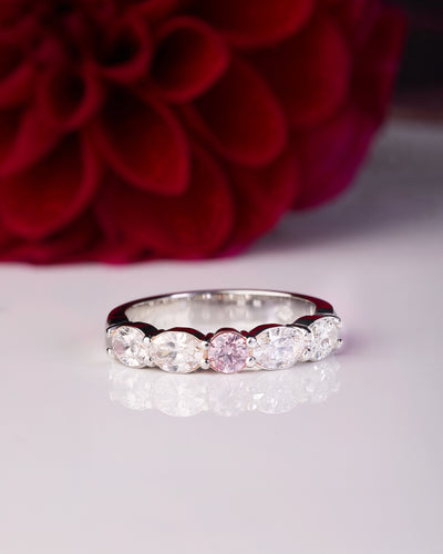 Argyle mine Pink Diamond and Oval Cut Diamond Band in Platinum