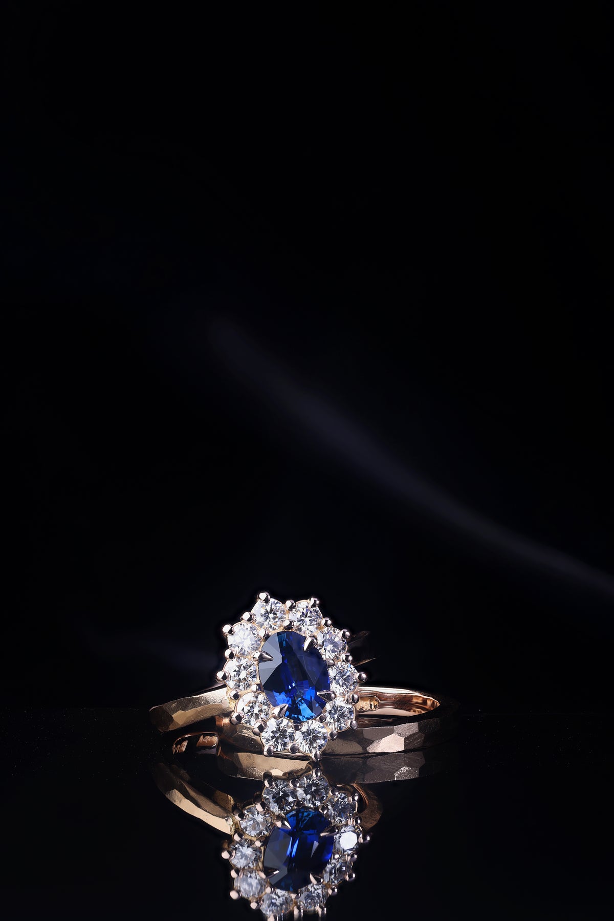 Custom 1.14ct Blue Ceylon Sapphire and Diamond Engagement ring and Wedding band set