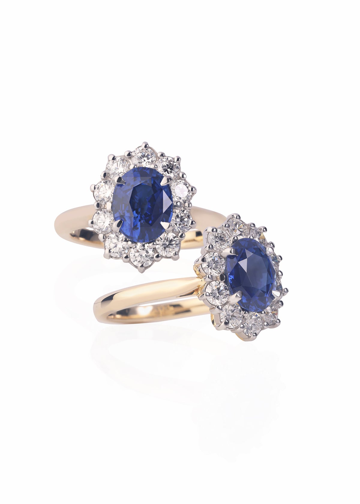 Custom 2.31ct Oval cut Blue Ceylon-type Sapphire and Diamond halo ring