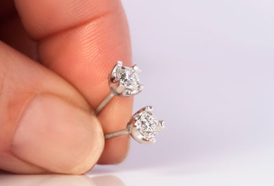 Canadian Ideal Square Cushion Cut Diamond Stud Earrings in 18 ct white gold