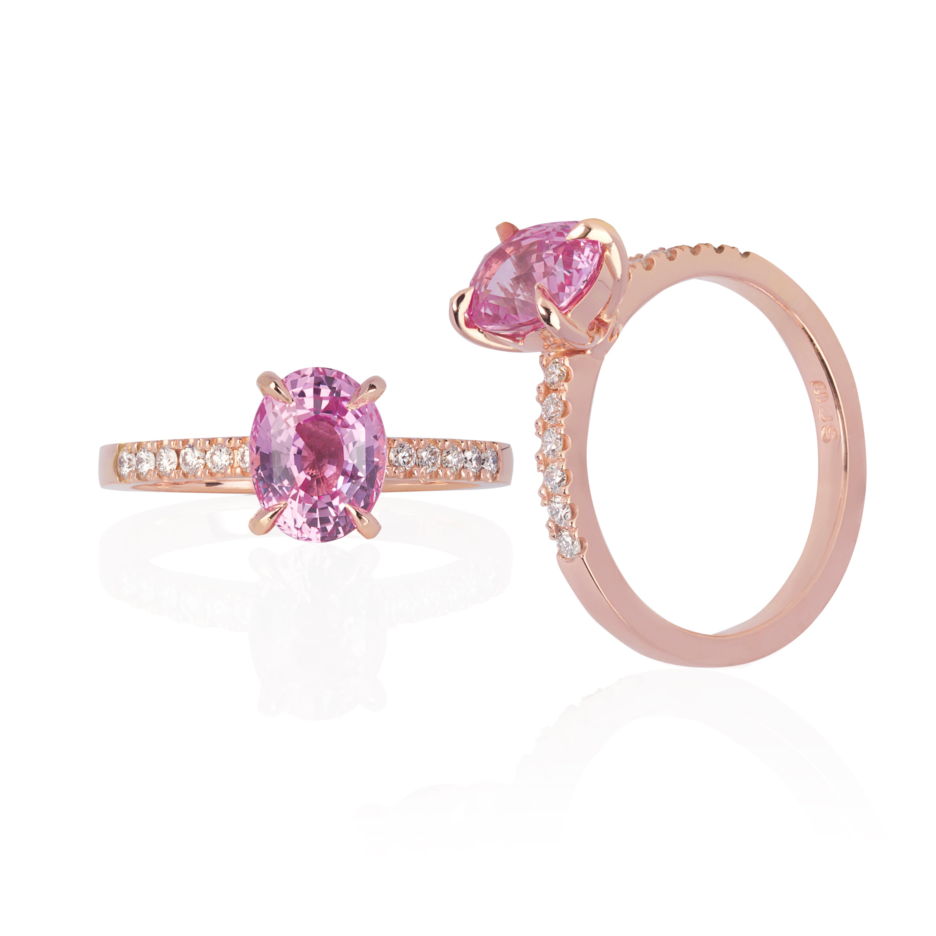 Pink sapphire and top diamond engagement ring