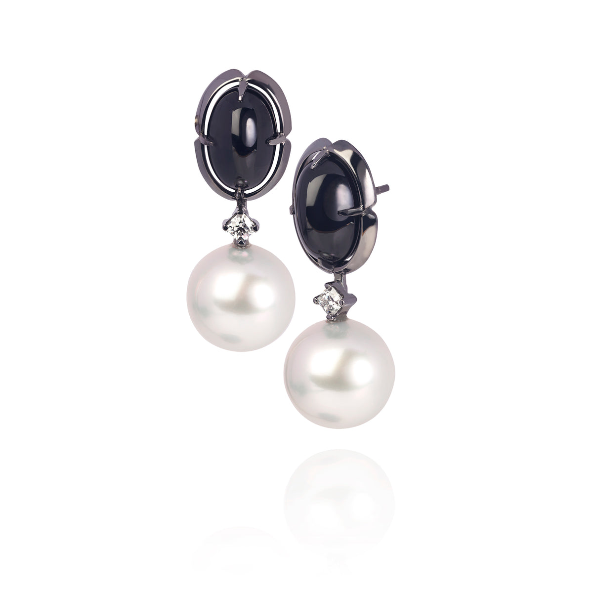 Black Spinel and Australian South Sea Pearl Earrings