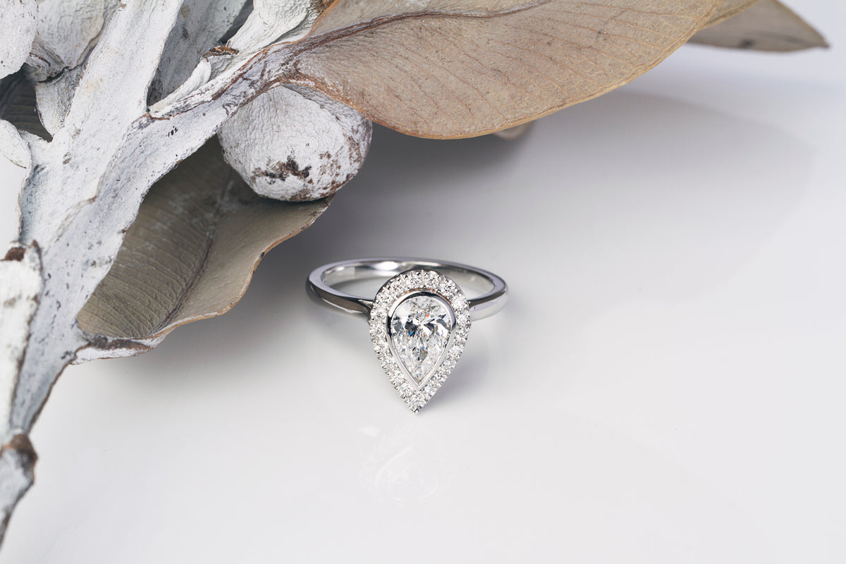 Custom Pear Shape Halo Diamond Engagement Ring