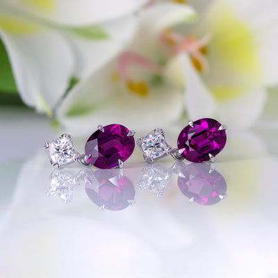 Purple Rhodolite Garnet and Diamond earrings