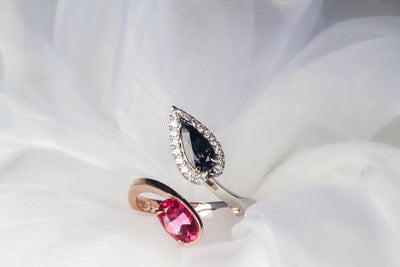 Mahenge pink spinel and Pear cut Grey Spinel Ring